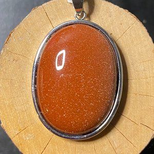 Vintage Gold Sand Semi-Precious Gemstone & Sterling Silver Pendant